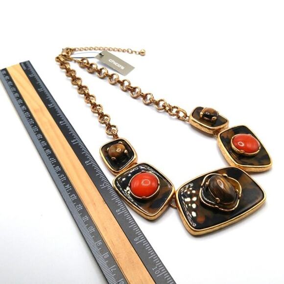 Signed CHICO'S Faux Red Jasper Tiger Eye Necklace, New With Tags, 23 Inches - Picture 8 of 8